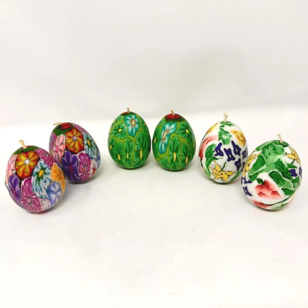 Vintage Multicolor Floral Egg Candles Set of 6 - Egg & Candle Collectors 2.5”